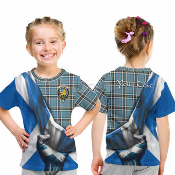 Tartan Vibes Clothing Thompson (Thomson) Tartan Kid T-Shirt with Family Crest Scotland Patriotic Style