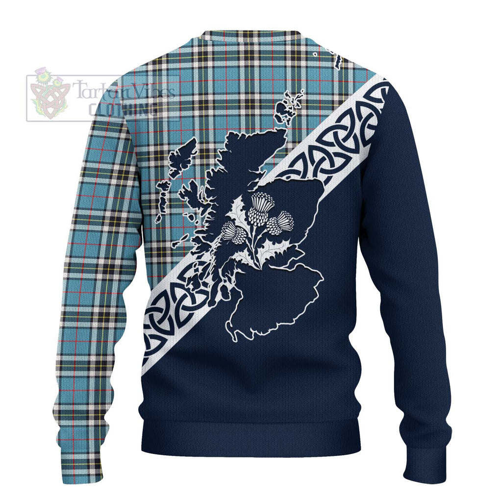 Tartan Vibes Clothing Thompson (Thomson) Tartan Knitted Sweater Featuring Thistle and Scotland Map