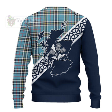 Tartan Vibes Clothing Thompson (Thomson) Tartan Knitted Sweater Featuring Thistle and Scotland Map