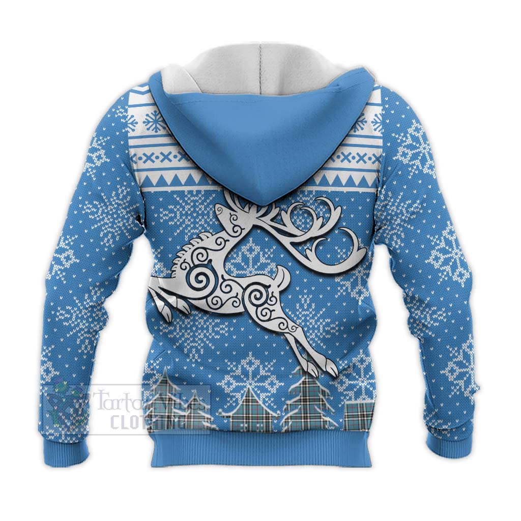 Tartan Vibes Clothing Thompson (Thomson) Clan Christmas Knitted Hoodie Celtic Reindeer Style