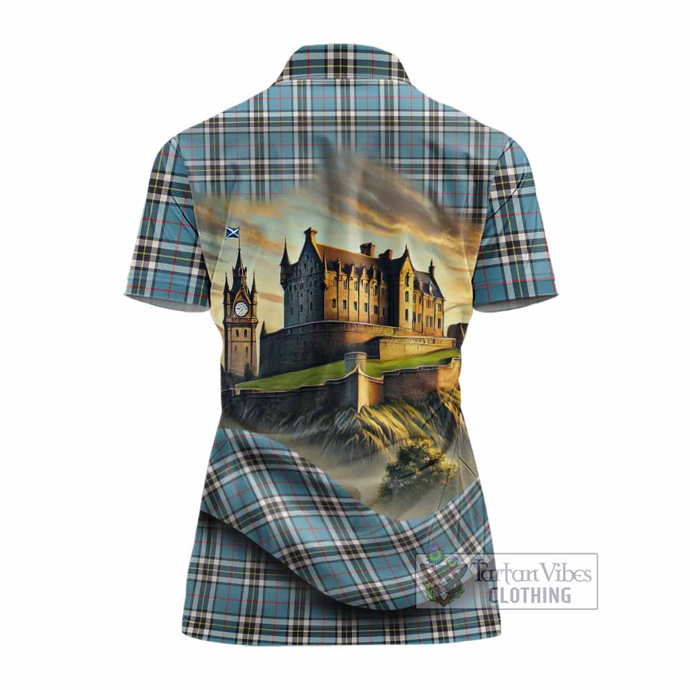 Tartan Vibes Clothing Thompson (Thomson) Tartan Family Crest Women's Polo Shirt with Scottish Ancient Castle Stype