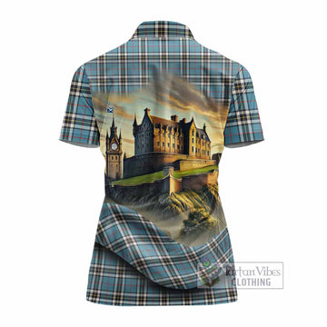 Tartan Vibes Clothing Thompson (Thomson) Tartan Family Crest Women's Polo Shirt with Scottish Ancient Castle Stype