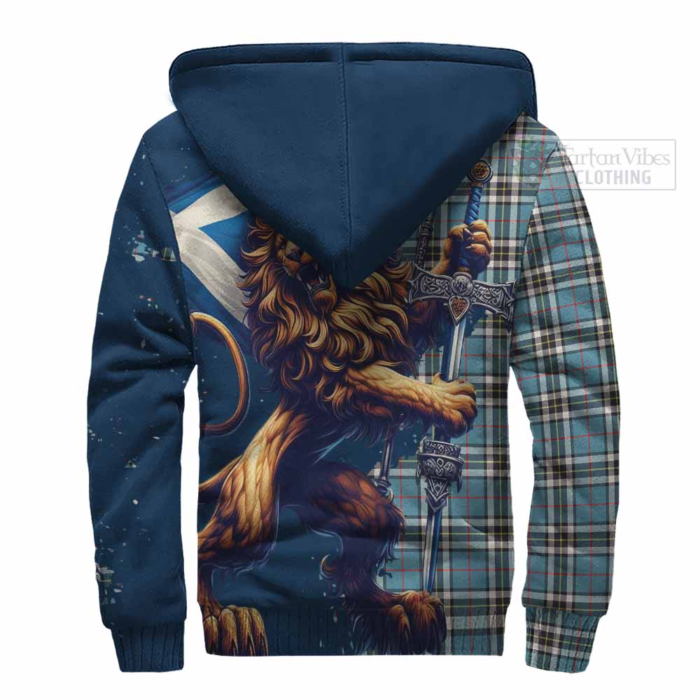 Tartan Vibes Clothing Thompson (Thomson) Tartan Family Crest Sherpa Hoodie with Scottish Majestic Lion