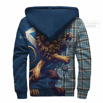 Tartan Vibes Clothing Thompson (Thomson) Tartan Family Crest Sherpa Hoodie with Scottish Majestic Lion