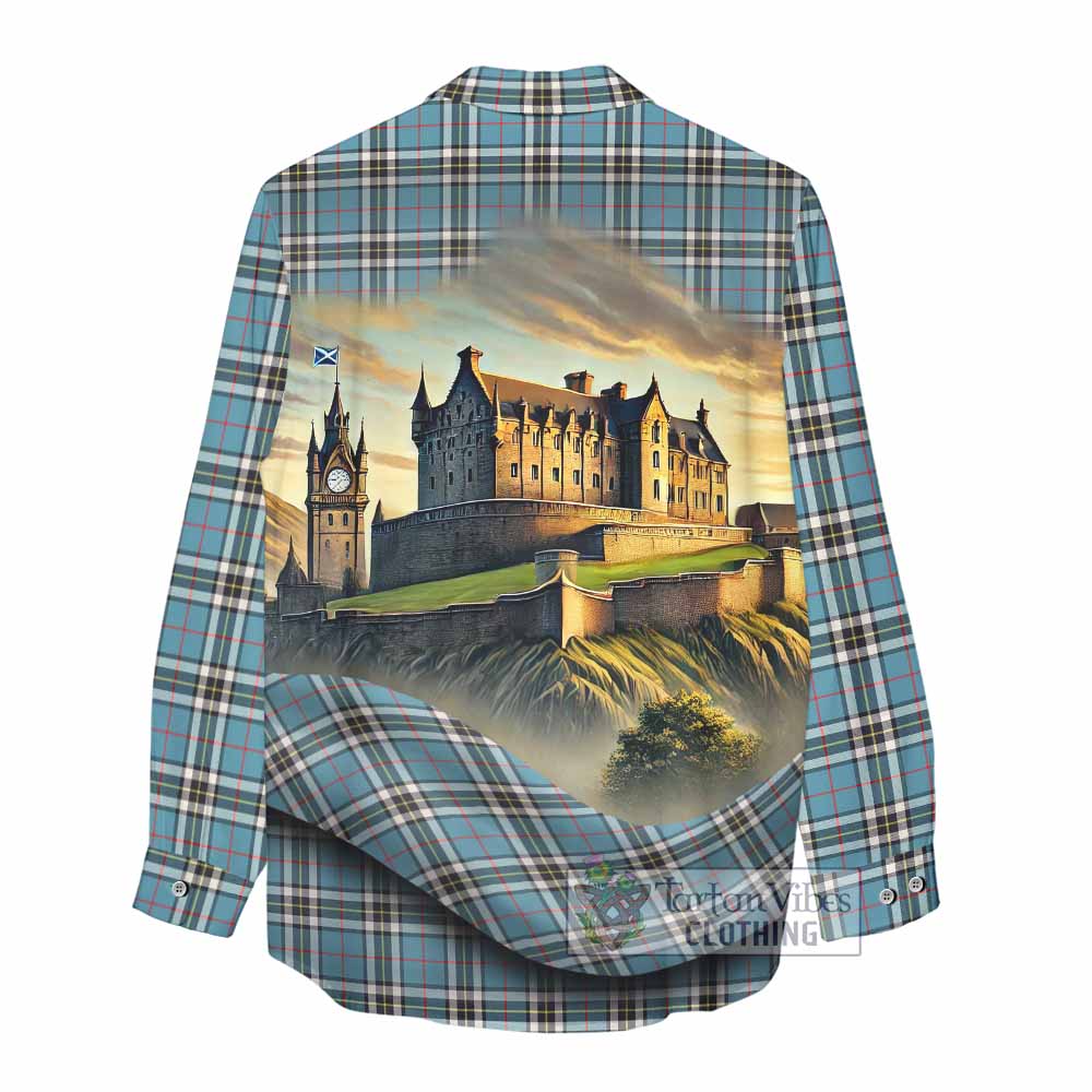 Tartan Vibes Clothing Thompson (Thomson) Tartan Family Crest Women's Casual Shirt with Scottish Ancient Castle Style