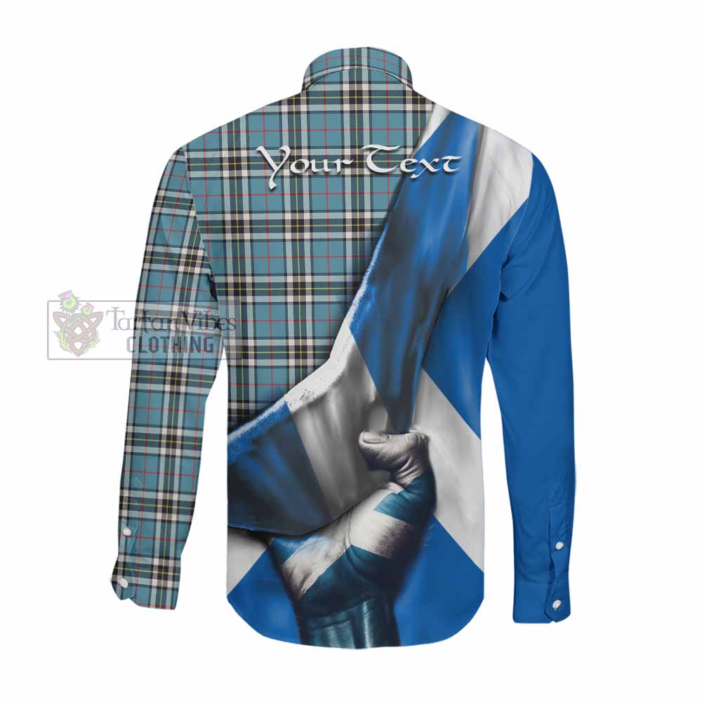 Tartan Vibes Clothing Thompson (Thomson) Tartan Long Sleeve Button Shirt with Family Crest Scotland Patriotic Style
