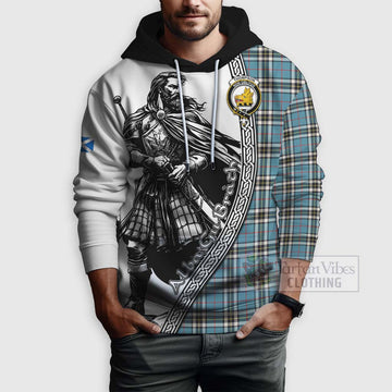 Thompson (Thomson) Tartan Clan Crest Hoodie with Highlander Warrior Celtic Style