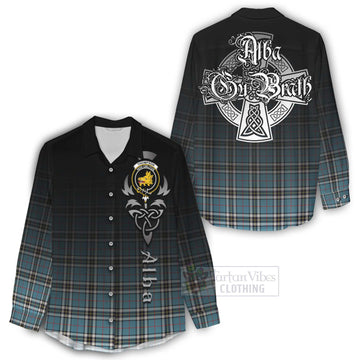 Tartan Vibes Clothing Thompson (Thomson) Tartan Women's Casual Shirt Featuring Alba Gu Brath Family Crest Celtic Inspired