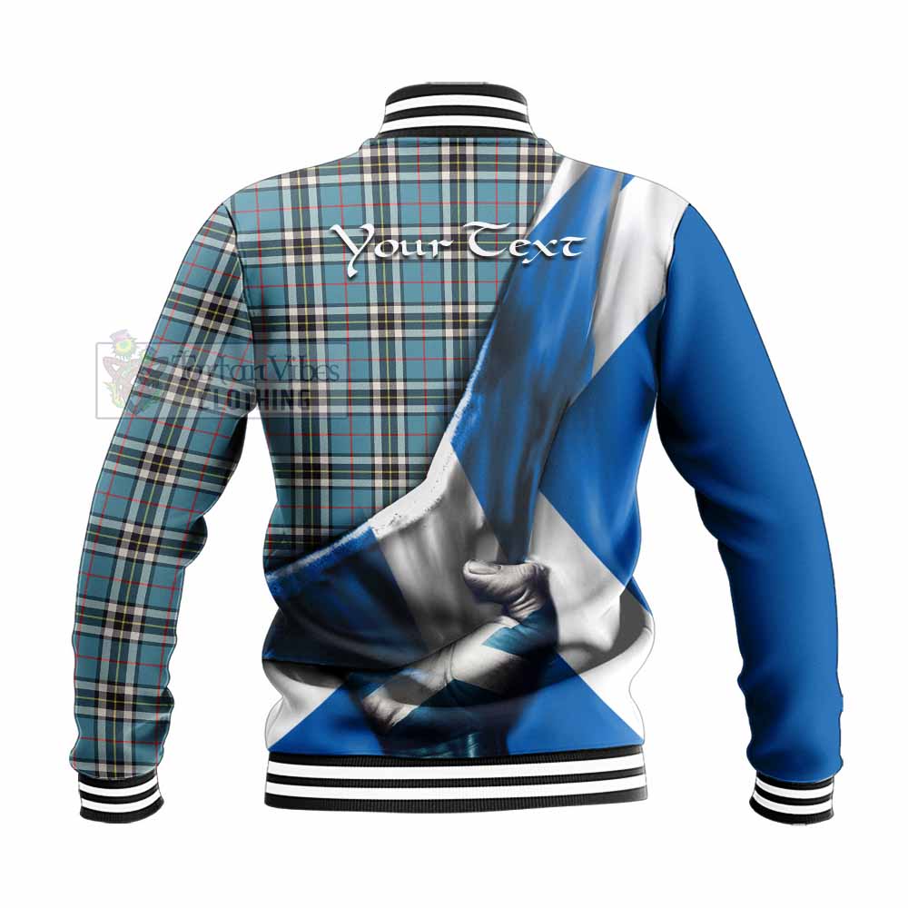 Tartan Vibes Clothing Thompson (Thomson) Tartan Baseball Jacket with Family Crest Scotland Patriotic Style