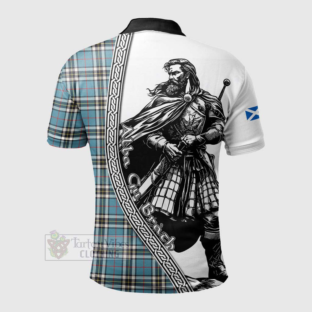 Thompson (Thomson) Tartan Clan Crest Polo Shirt with Highlander Warrior Celtic Style - Tartan Vibes Clothing