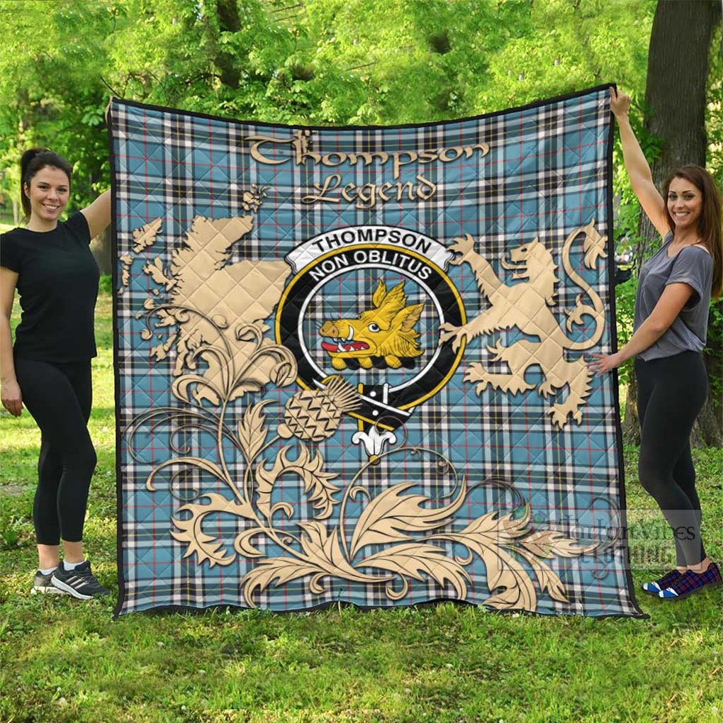 Tartan Vibes Clothing Thompson (Thomson) Tartan Quilt with Family Crest and Scottish Symbol Style