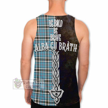 Tartan Vibes Clothing Thompson (Thomson) Tartan Family Crest Men's Tank Top Alba Gu Brath Be Brave Lion Ancient Style