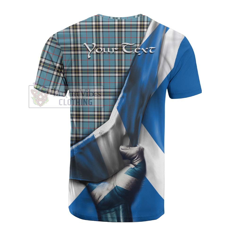 Tartan Vibes Clothing Thompson (Thomson) Tartan Cotton T-shirt with Family Crest Scotland Patriotic Style