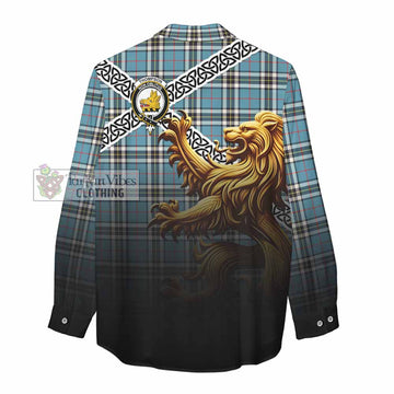 Tartan Vibes Clothing Thompson (Thomson) Crest Tartan Women's Casual Shirt with Golden Lion Emblem Celtic Style