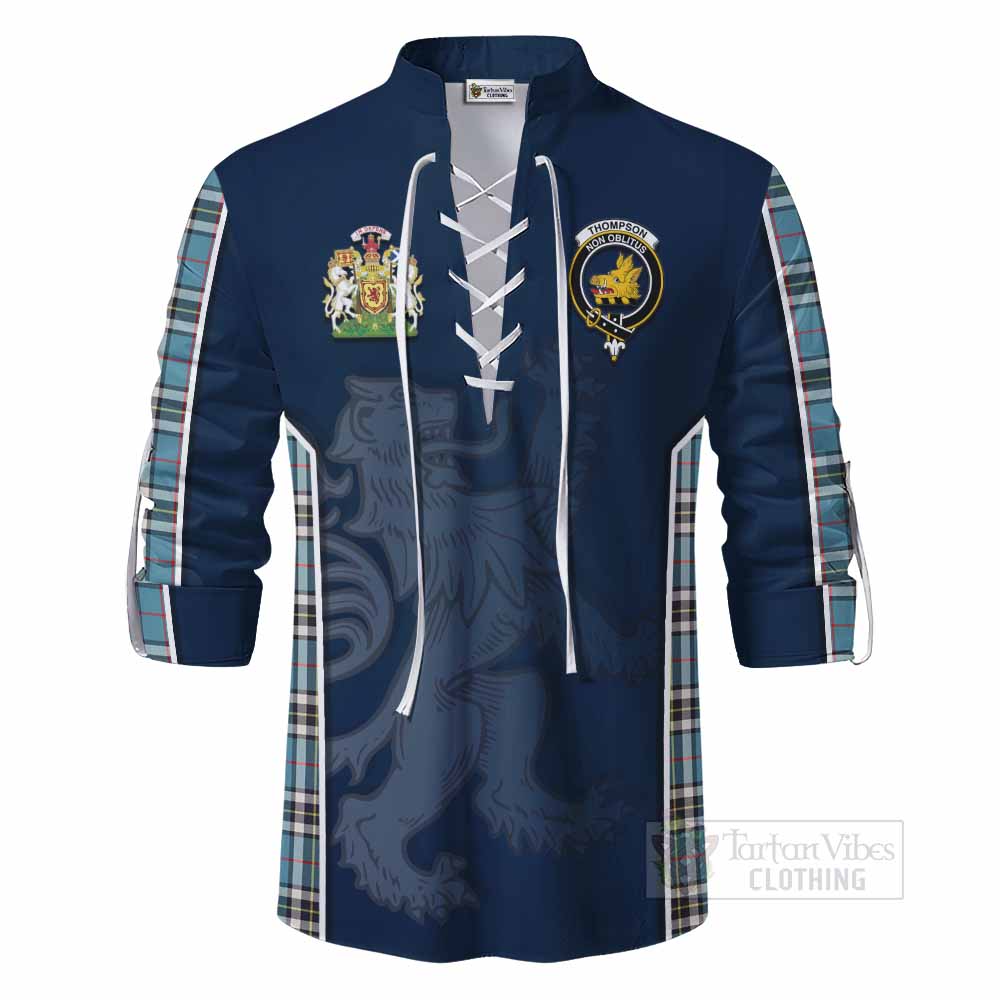 Tartan Vibes Clothing Thompson (Thomson) Tartan Ghillie Kilt Shirt with Family Crest and Lion Rampant Vibes Sport Style