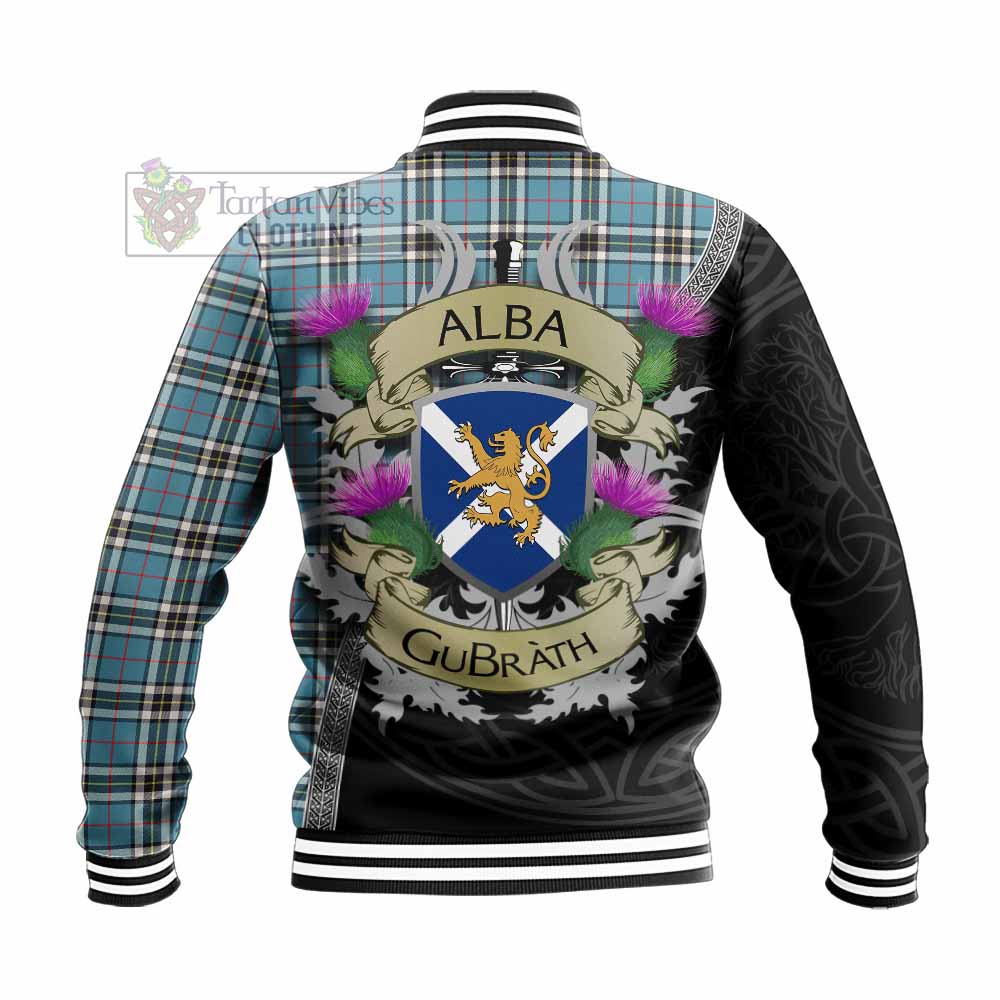 Tartan Vibes Clothing Thompson (Thomson) Tartan Family Crest Baseball Jacket Lion Rampant Royal Thistle Shield Celtic Inspired