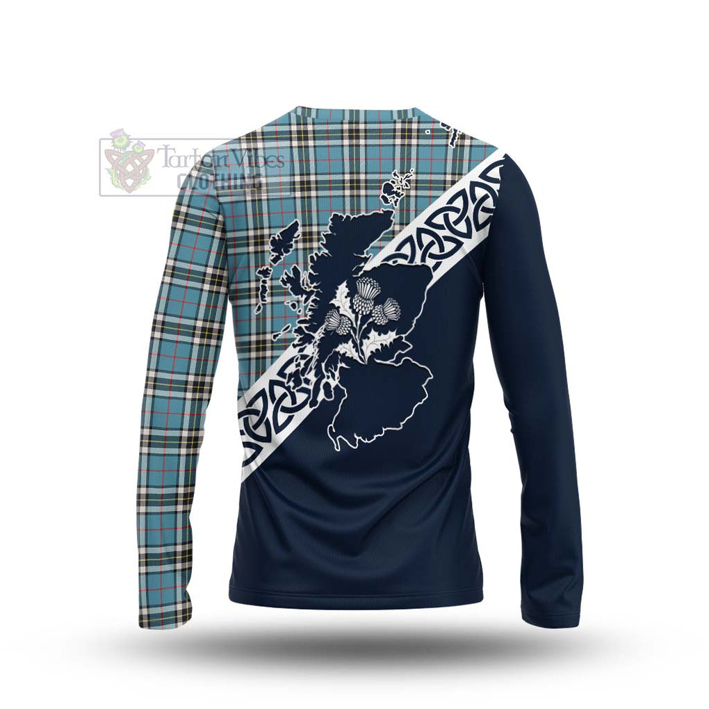 Tartan Vibes Clothing Thompson (Thomson) Tartan Long Sleeve T-Shirt Featuring Thistle and Scotland Map