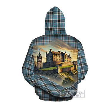 Tartan Vibes Clothing Thompson (Thomson) Tartan Family Crest Cotton Hoodie with Scottish Ancient Castle Style