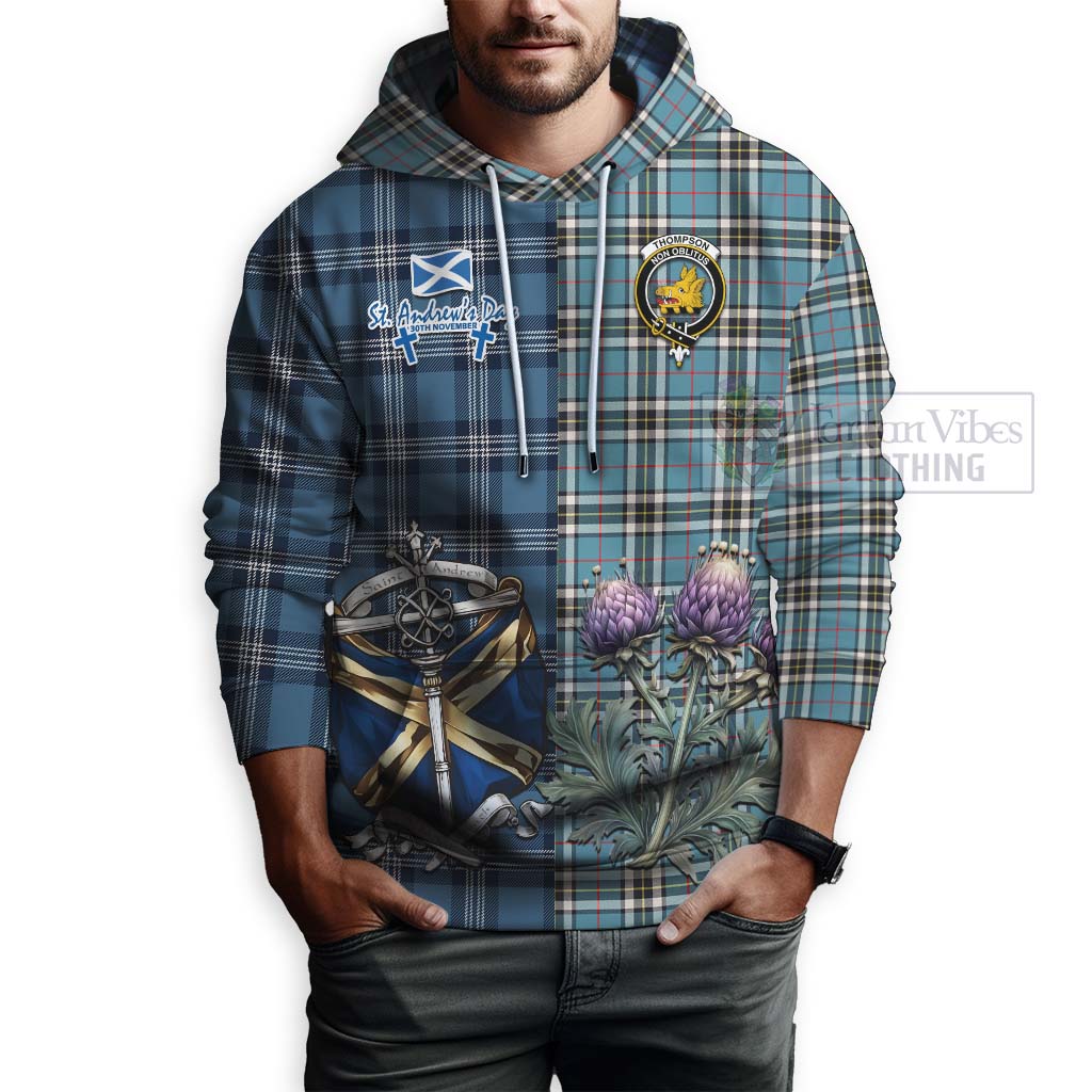 Tartan Vibes Clothing Thompson (Thomson) Tartan Hoodie Happy St. Andrew's Day Half Tartan Style