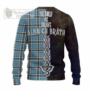 Tartan Vibes Clothing Thompson (Thomson) Tartan Family Crest Knitted Sweater Alba Gu Brath Be Brave Lion Ancient Style
