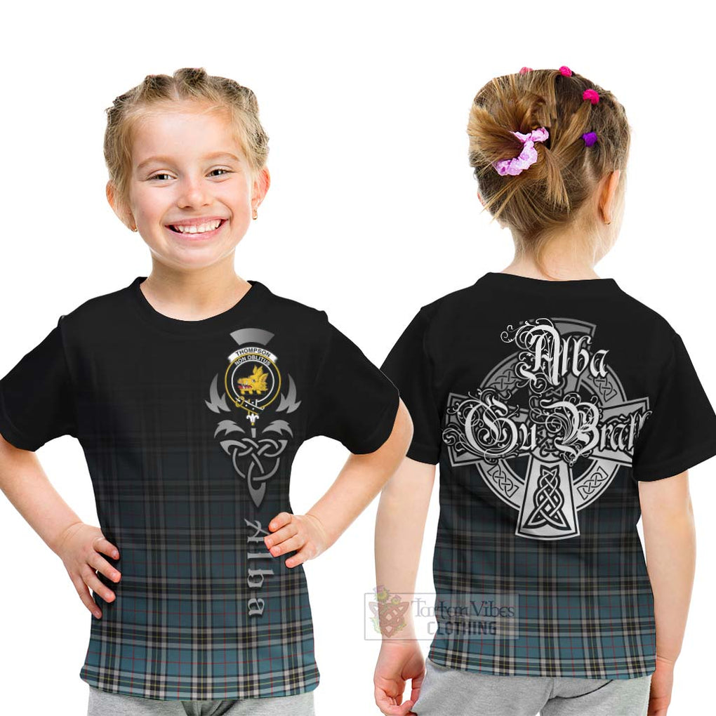 Tartan Vibes Clothing Thompson (Thomson) Tartan Kid T-Shirt Featuring Alba Gu Brath Family Crest Celtic Inspired