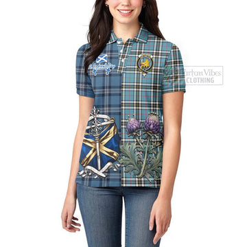 Tartan Vibes Clothing Thompson (Thomson) Tartan Women's Polo Shirt Happy St. Andrew's Day Half Tartan Style