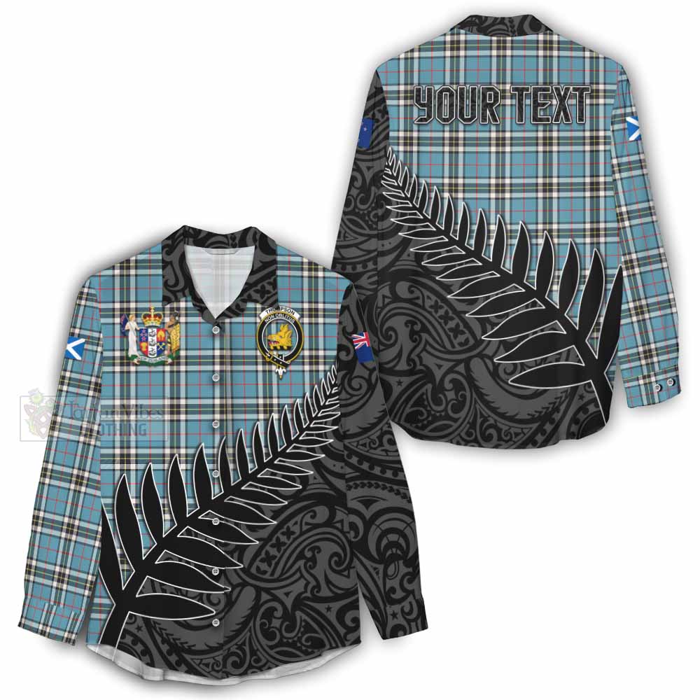 Tartan Vibes Clothing Thompson (Thomson) Crest Tartan Women's Casual Shirt with New Zealand Silver Fern Half Style