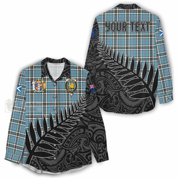 Tartan Vibes Clothing Thompson (Thomson) Crest Tartan Women's Casual Shirt with New Zealand Silver Fern Half Style