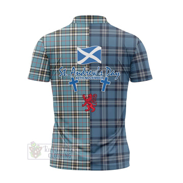 Tartan Vibes Clothing Thompson (Thomson) Tartan Zipper Polo Shirt Happy St. Andrew's Day Half Tartan Style