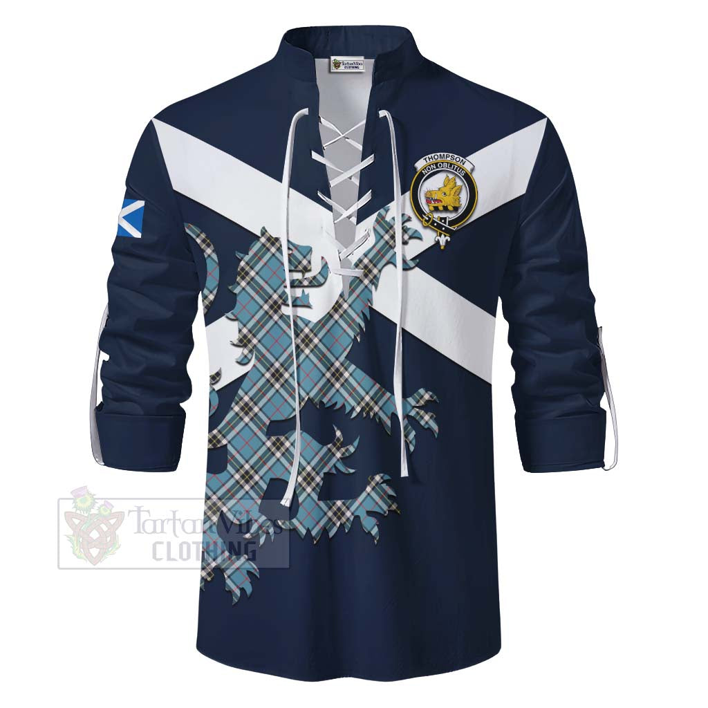 Tartan Vibes Clothing Thompson (Thomson) Tartan Lion Rampant Ghillie Kilt Shirt Proudly Display Your Heritage with Alba Gu Brath and Clan Name