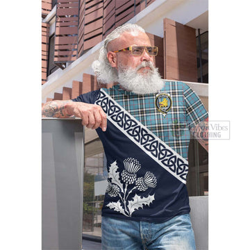 Tartan Vibes Clothing Thompson (Thomson) Tartan Cotton T-shirt Featuring Thistle and Scotland Map