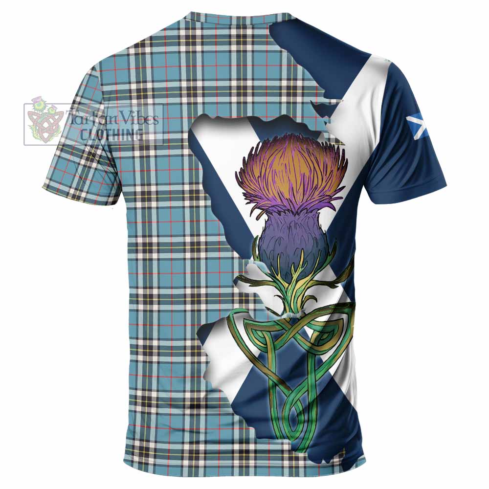 Tartan Vibes Clothing Thompson (Thomson) Tartan Family Crest T-Shirt Scottish Thistle Celtic Inspired