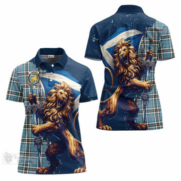 Tartan Vibes Clothing Thompson (Thomson) Tartan Family Crest Women's Polo Shirt with Scottish Majestic Lion