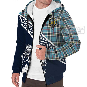 Tartan Vibes Clothing Thompson (Thomson) Tartan Sherpa Hoodie Featuring Thistle and Scotland Map
