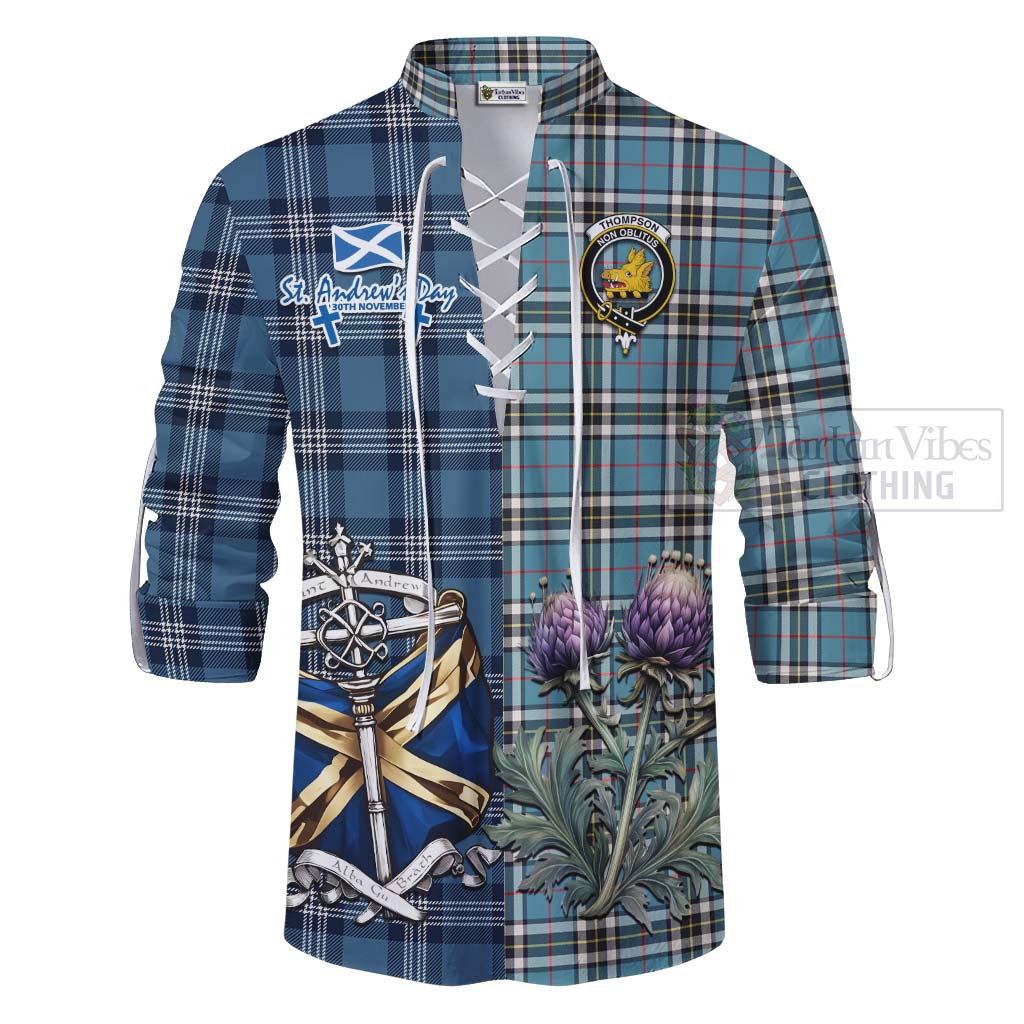 Tartan Vibes Clothing Thompson (Thomson) Tartan Ghillie Kilt Shirt Happy St. Andrew's Day Half Tartan Style