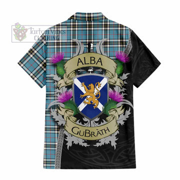 Tartan Vibes Clothing Thompson (Thomson) Tartan Family Crest Short Sleeve Button Shirt Lion Rampant Royal Thistle Shield Celtic Inspired
