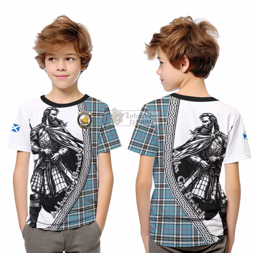 Thompson (Thomson) Tartan Clan Crest Kid T-Shirt with Highlander Warrior Celtic Style