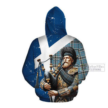 Tartan Vibes Clothing Thompson (Thomson) Tartan Cotton Hoodie with Family Crest Scottish Bagpiper Vibes