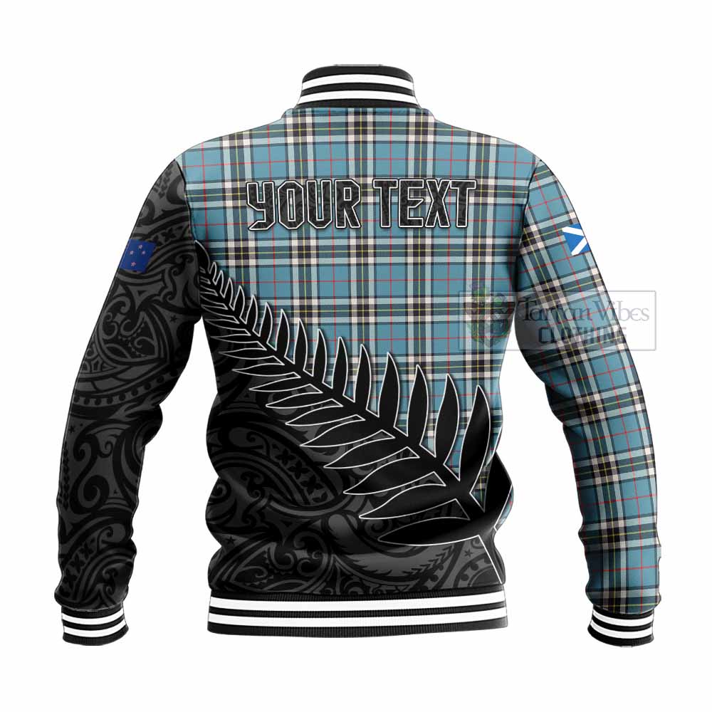 Tartan Vibes Clothing Thompson (Thomson) Crest Tartan Baseball Jacket with New Zealand Silver Fern Half Style