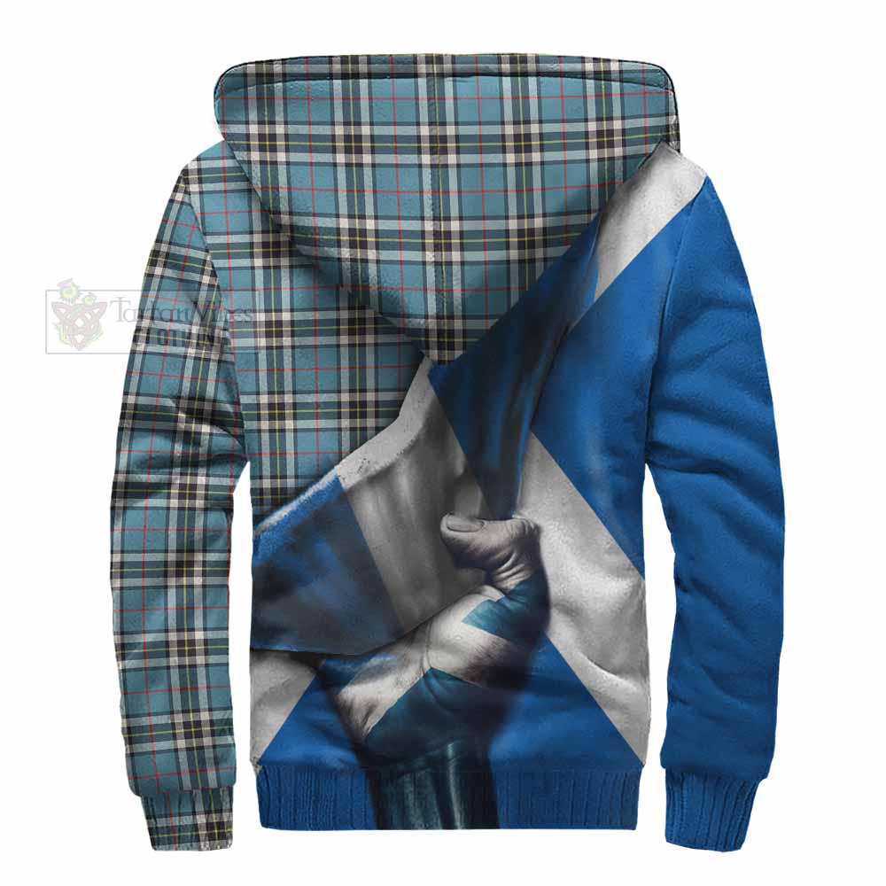 Tartan Vibes Clothing Thompson (Thomson) Tartan Sherpa Hoodie with Family Crest Scotland Patriotic Style