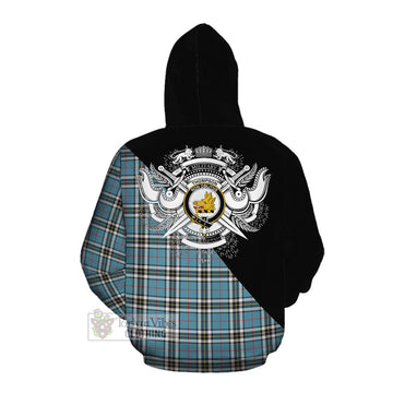 Tartan Vibes Clothing Thompson (Thomson) Tartan Cotton Hoodie with Family Crest and Military Logo Style