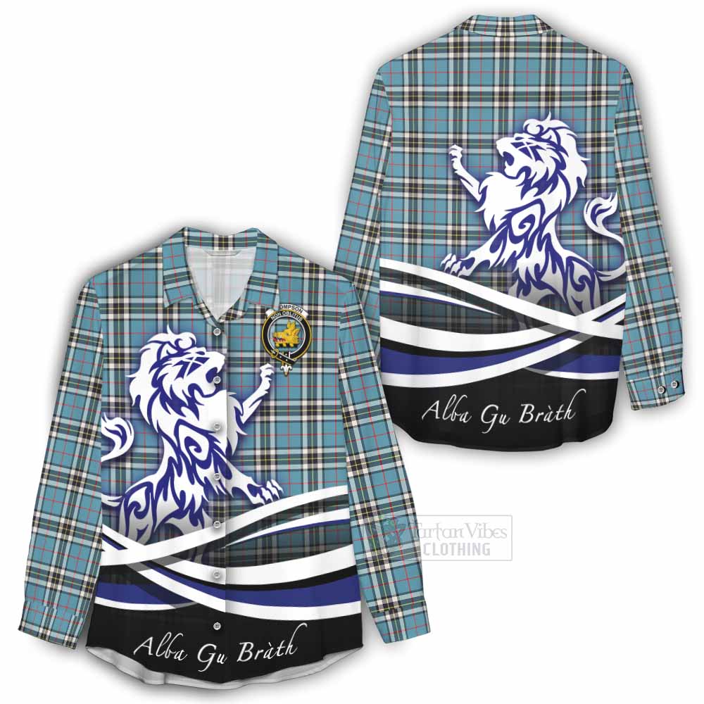 Tartan Vibes Clothing Thompson (Thomson) Tartan Women's Casual Shirt with Alba Gu Brath Regal Lion Emblem