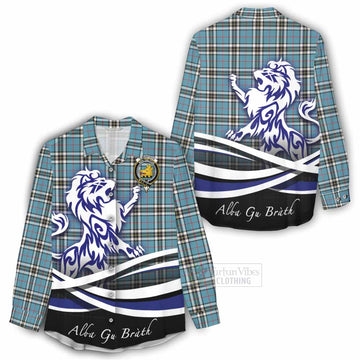 Tartan Vibes Clothing Thompson (Thomson) Tartan Women's Casual Shirt with Alba Gu Brath Regal Lion Emblem