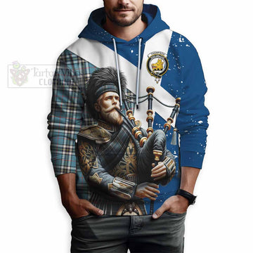 Tartan Vibes Clothing Thompson (Thomson) Tartan Hoodie with Family Crest Scottish Bagpiper Vibes