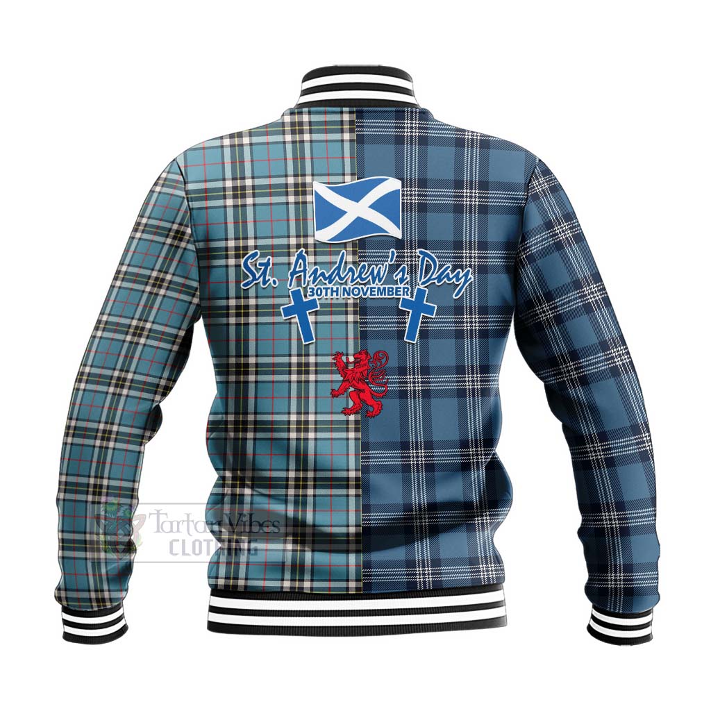 Tartan Vibes Clothing Thompson (Thomson) Tartan Baseball Jacket Happy St. Andrew's Day Half Tartan Style