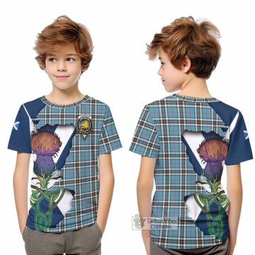 Tartan Vibes Clothing Thompson (Thomson) Tartan Family Crest Kid T-Shirt Scottish Thistle Celtic Inspired
