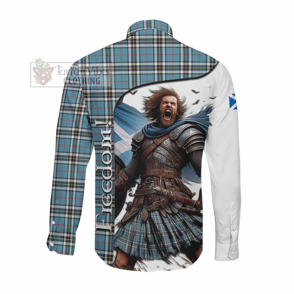 Tartan Vibes Clothing Thompson (Thomson) Crest Tartan Long Sleeve Button Shirt Inspired by the Freedom of Scottish Warrior