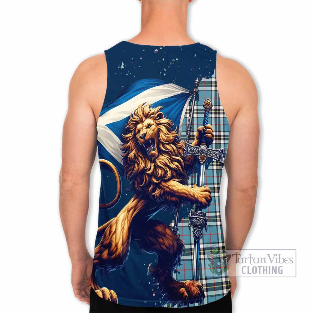 Tartan Vibes Clothing Thompson (Thomson) Tartan Family Crest Men's Tank Top with Scottish Majestic Lion