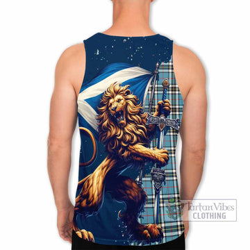 Tartan Vibes Clothing Thompson (Thomson) Tartan Family Crest Men's Tank Top with Scottish Majestic Lion