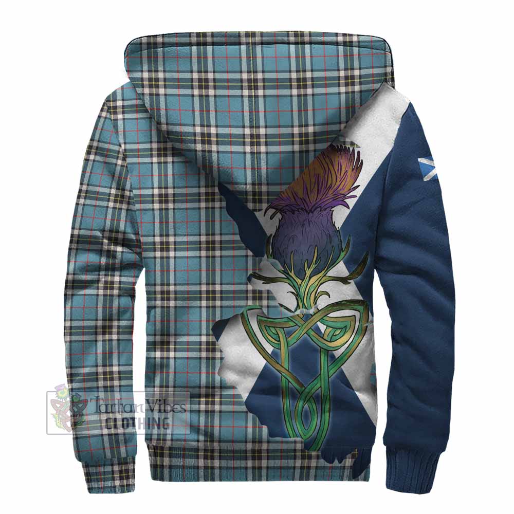 Tartan Vibes Clothing Thompson (Thomson) Tartan Family Crest Sherpa Hoodie Scottish Thistle Celtic Inspired